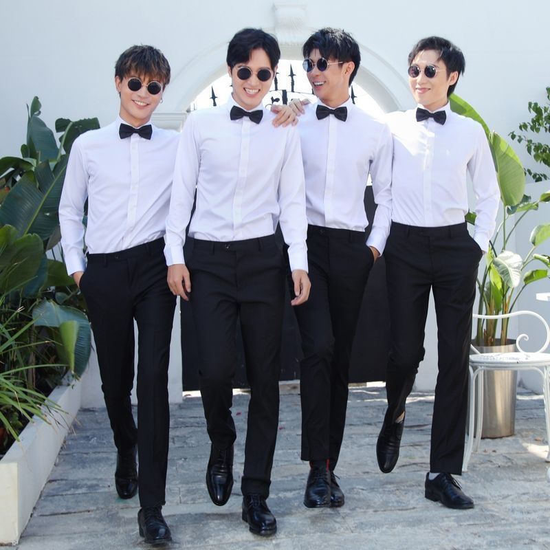 伴郎服兄弟装团服套装西式结婚礼服迎亲合唱服演出服长袖白衬衫男