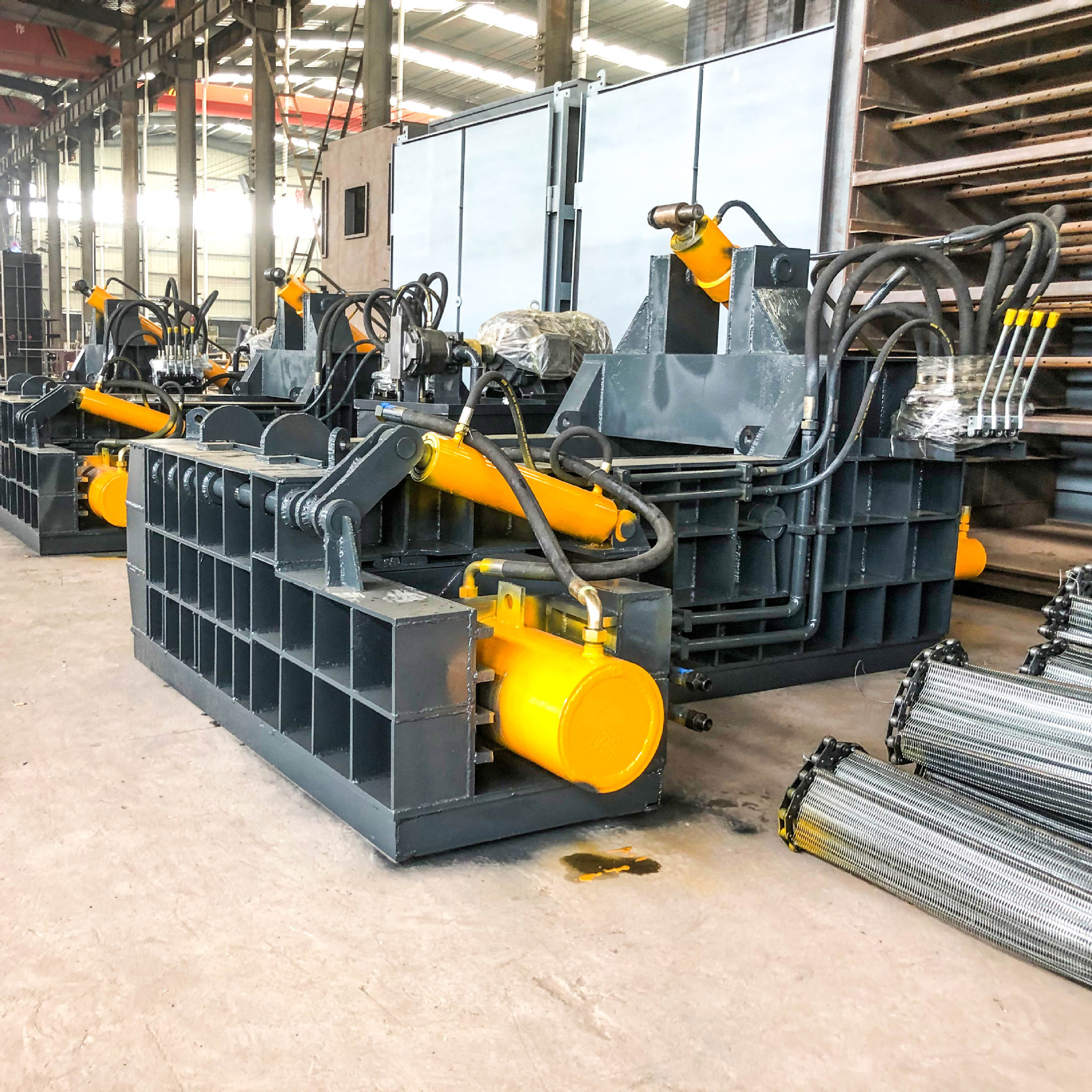 9年丰迈品牌重型废车辆防盗门压块打包机 废钢下脚料压块打包机型号