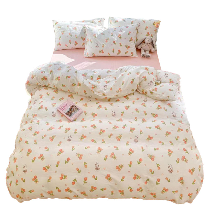 Class A Bed Four-Piece Set Pure Cotton All Cotton Wholesale Double-Layer Yarn Maternal and Child Bed Sheet Quilt Cover Bare Sleeping Bedding