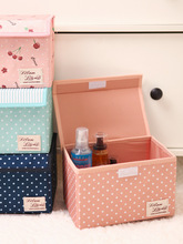 J7IB批发桌面收纳盒 少女心小盒子 装化妆品整理箱办公桌有盖布艺