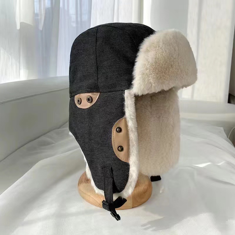 Pilot Hat Men's and Women's Winter Thick Warm Earflaps Cycling Skiing Cold-Proof Wind Belt Mask Cotton Glasses Ushanka