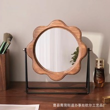 木质旋转台式化妆镜高清单面梳妆镜美容镜学生宿舍桌面镜子