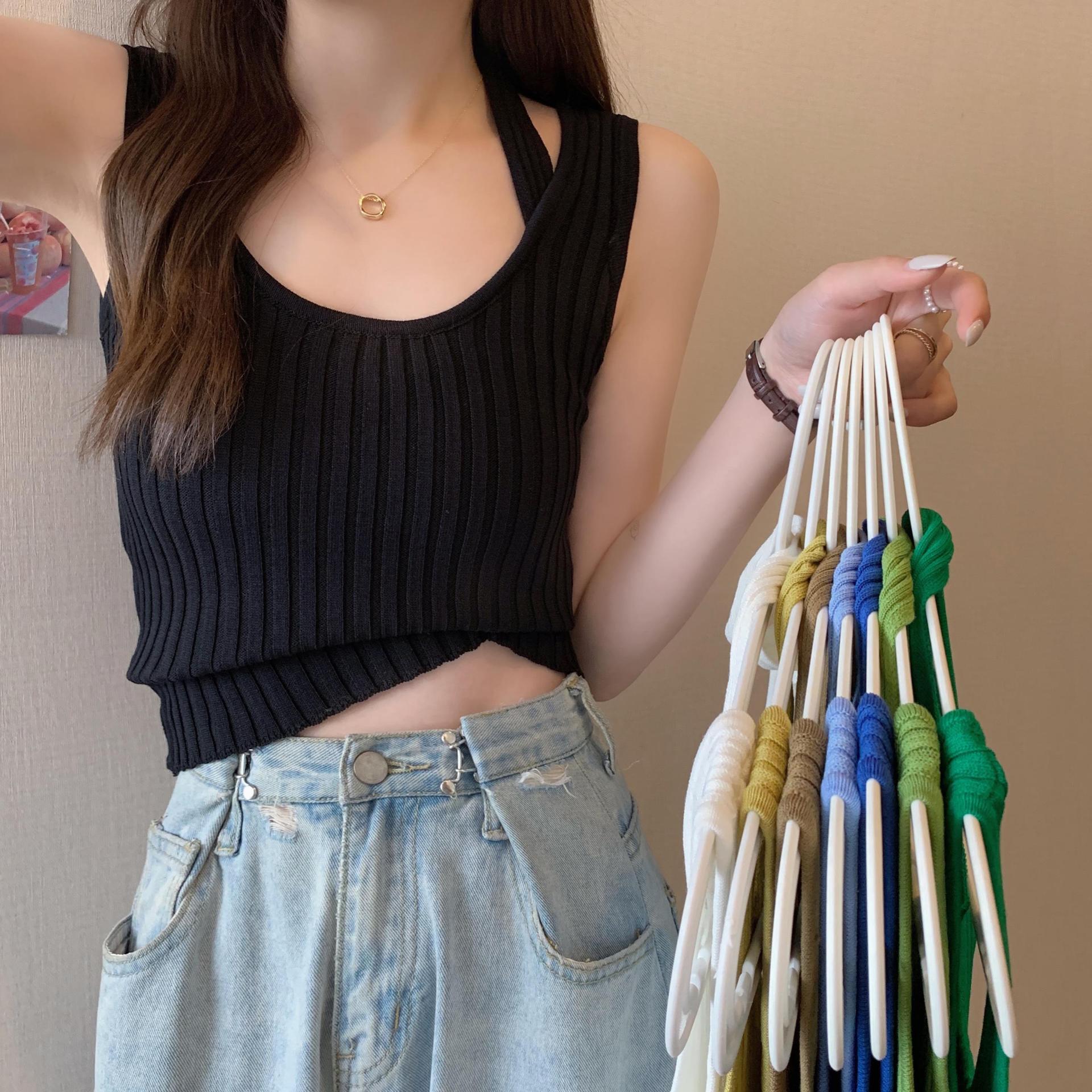 挂脖修身吊带背心