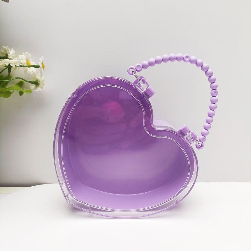 New Lady's Heart-Shaped Semi-Transparent Handbag Children's Handmade DIY Main Body Ornament Storage Box Heart-Shaped Jewelry Bag