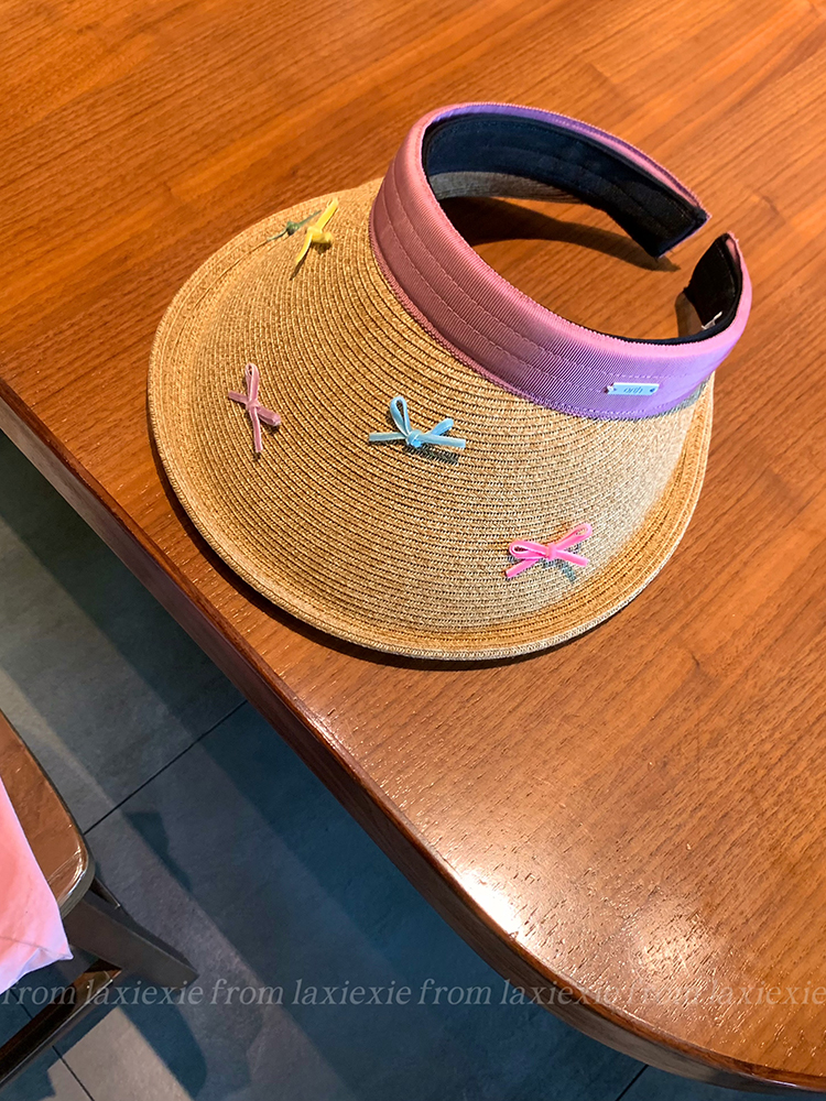 Colorful Bowknot Sun Hat Big Brim Seaside Vacation Sweet Girl Empty Top Hat Straw Woven Sun Protection Commuter Sun