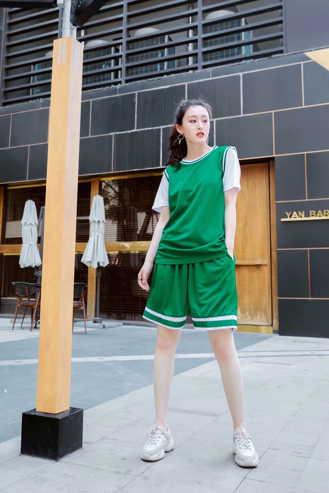 篮球服夏季女套装学生运动背心定/制比赛训练服短袖假两件篮球衣