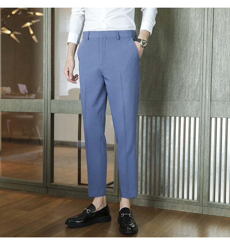 夏季新款男士西裤英伦风修身西装裤靓仔潮男九分裤韩国9分 西裤男