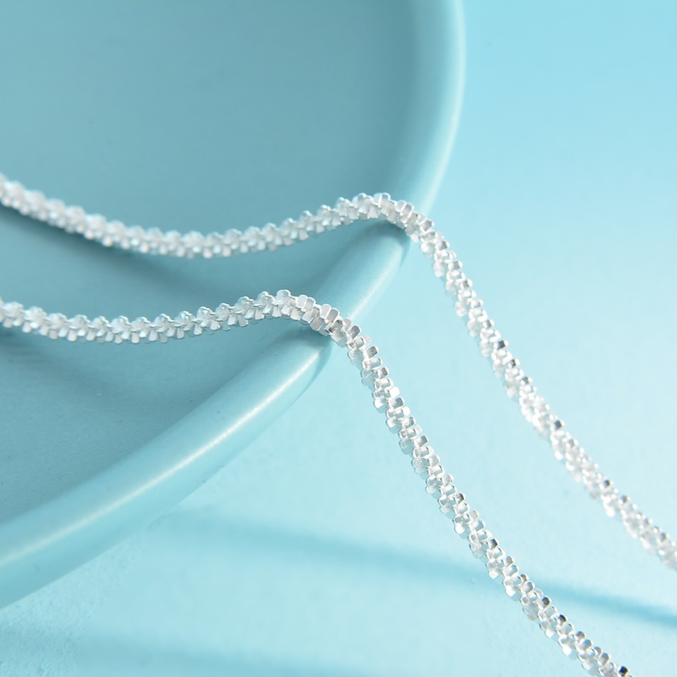 恒盛s925纯银意大利波光粼粼链满天星项链菜花链锁骨链16英寸