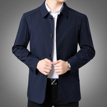 一件代发新款男士春秋商务外套中年夹克爸爸装中长扣风衣气质正装