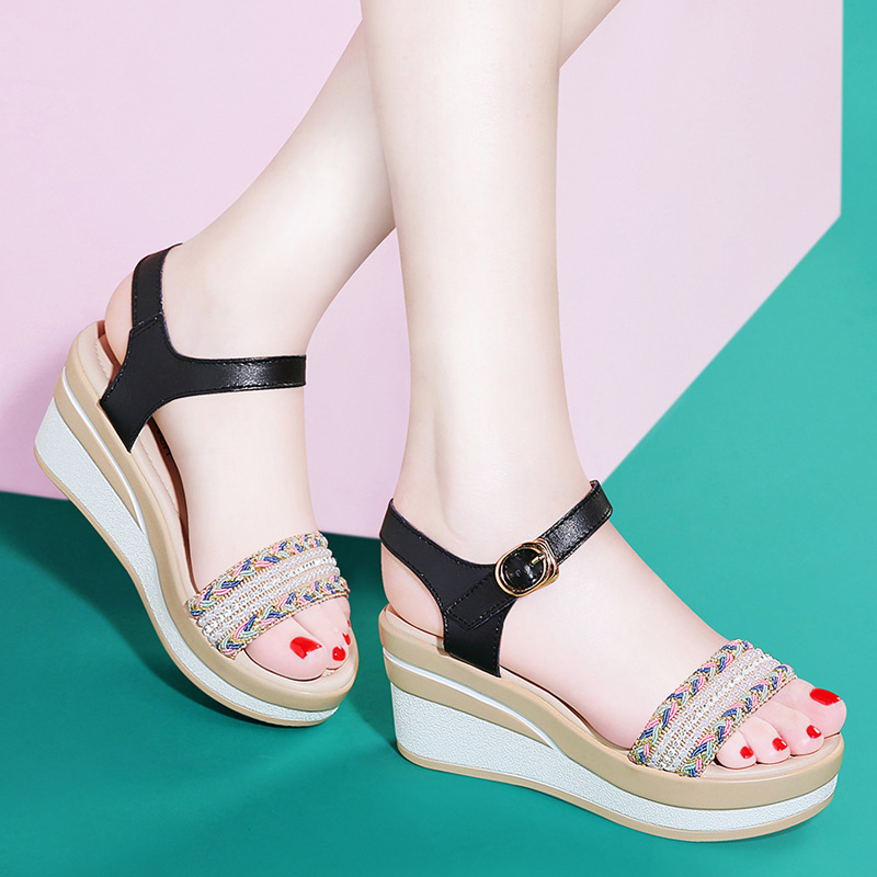 坡跟凉鞋女士夏季新款韩版厚底松糕鞋高跟夏天女鞋