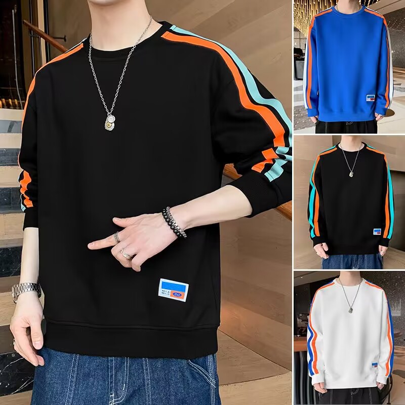 nasa联名卫衣男士春秋季ins潮流美式宽松圆领长袖t恤条纹拼接秋衣