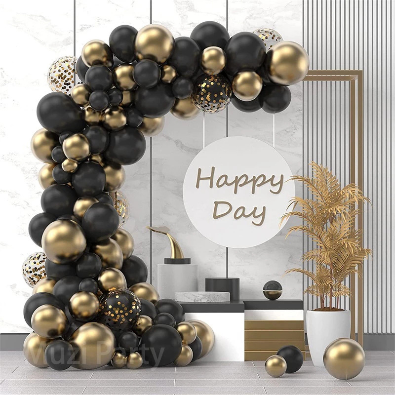 Cross-Border Direct Supply Black Gold Sequins Latex Balloon Chain Set Wedding Ceremony Wedding Room Birthday Party Decoration Supplies Package