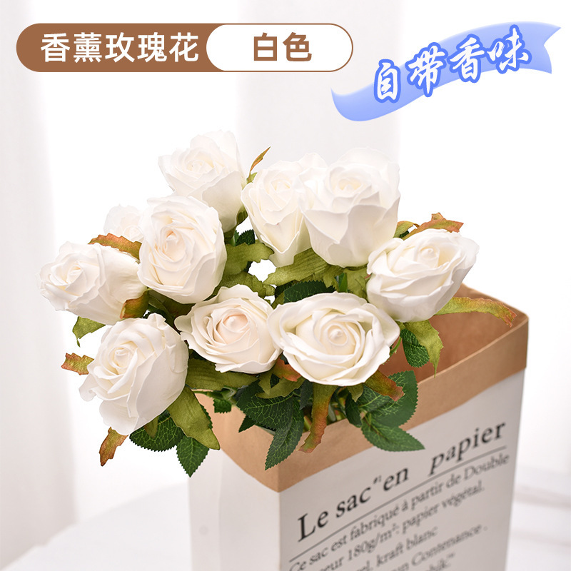 单支仿真多头玫瑰花朵束婚庆婚礼装饰人造花拍照摄影布置道具假花