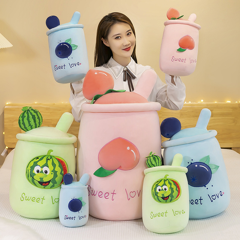 Cross-Border New Arrival Milky Tea Cup Plush Toy Cute Fruit Pillow Watermelon Blueberry Doll Amazon One Piece Dropshipping