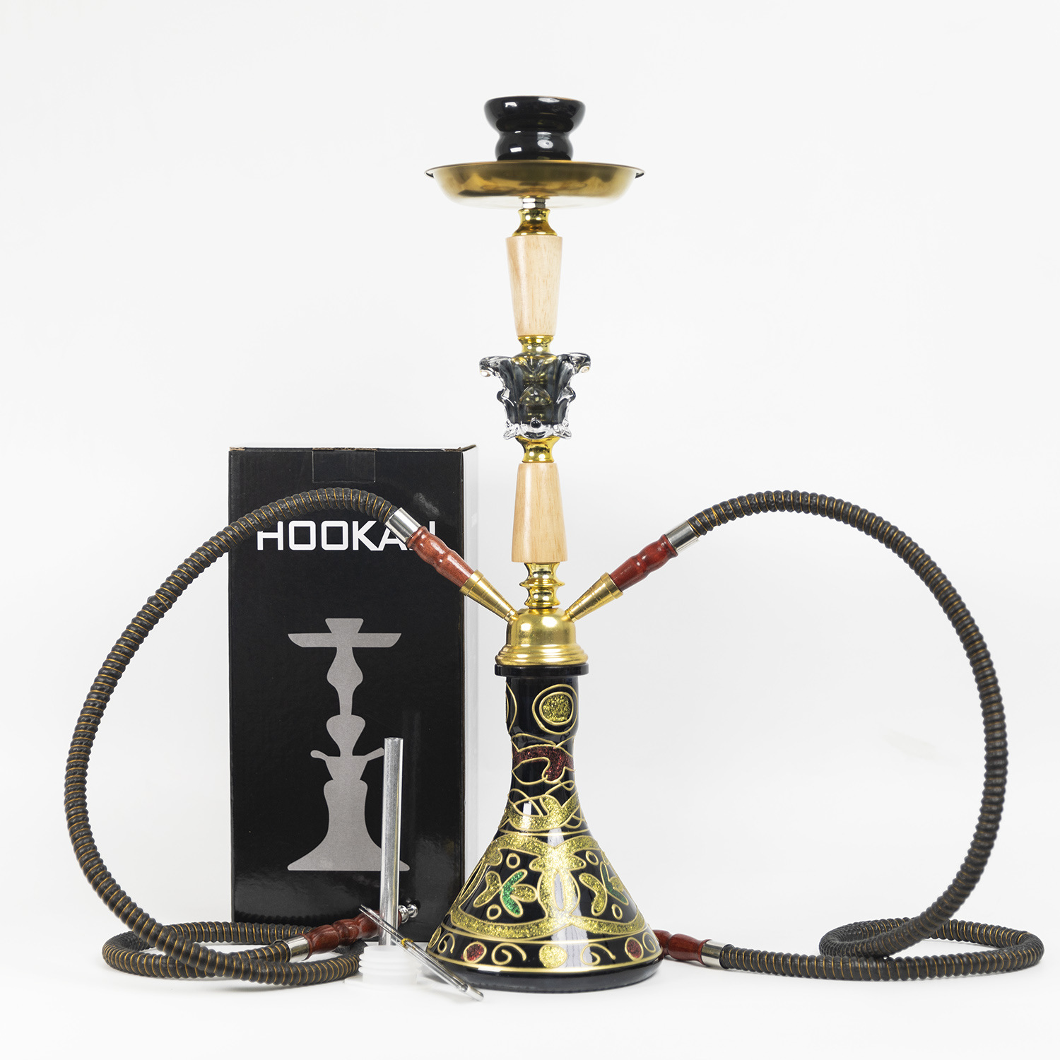 跨境货源阿拉伯水烟壶中号酒吧ktv烟具双管四管水烟壶全套hookah