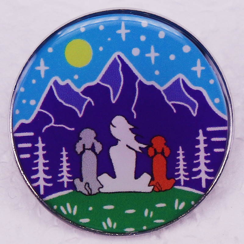 宠物贵宾犬和主人夜间户外露营艺术徽章按钮别针狗妈妈礼物-阿里巴巴