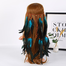 YM127跨境多根彩长款色羽毛发带 波西米亚民族风羽毛头饰景区拍照