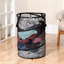 大容量涤纶网布透明收纳篮手提洗衣袋收纳桶 家居折叠脏衣篮现货