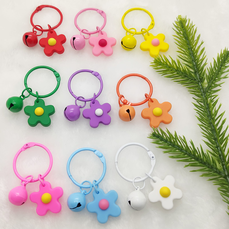 Small Gift Korean Style Chic Elegant Color Soft Rubber Little Flower Bell Key Buckle Key Ring Women's Bag Bag Hanging