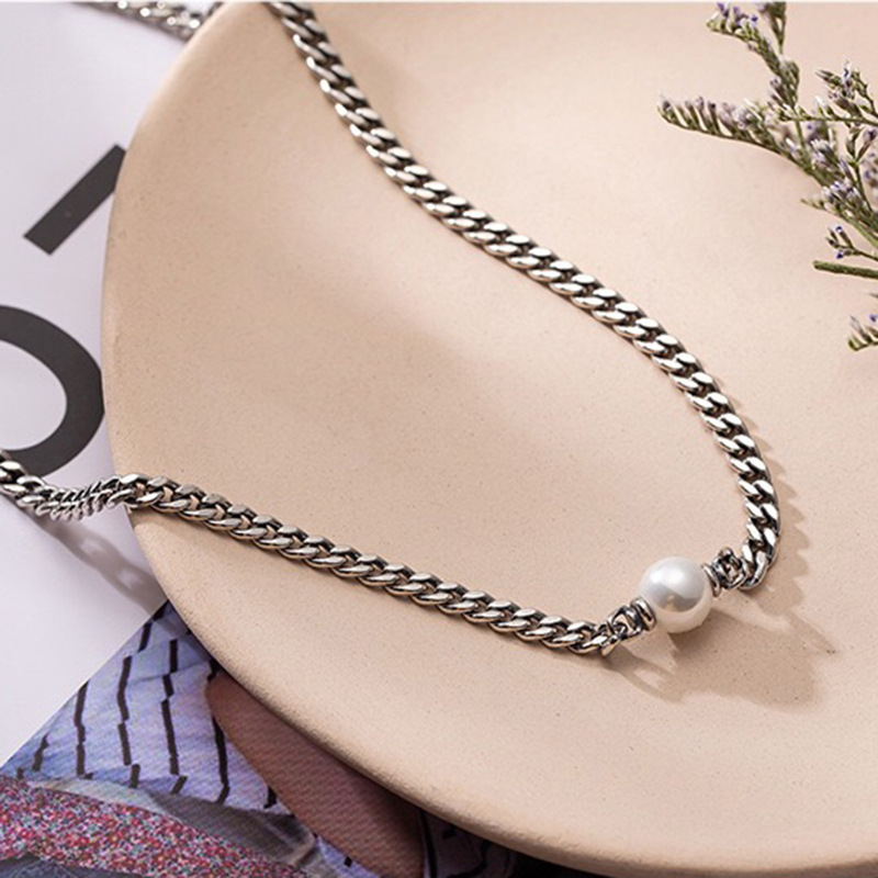 韩国东大门s925纯银复古锁骨链珍珠链ins小众坦克泰银choker项链
