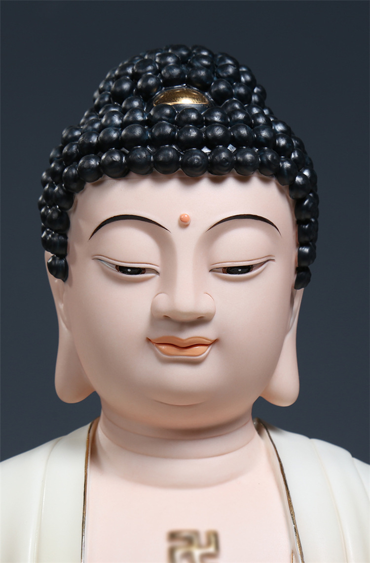 上美18吋21吋立莲娑婆三圣供奉如来佛像阿弥陀佛微笑脸陶瓷摆件