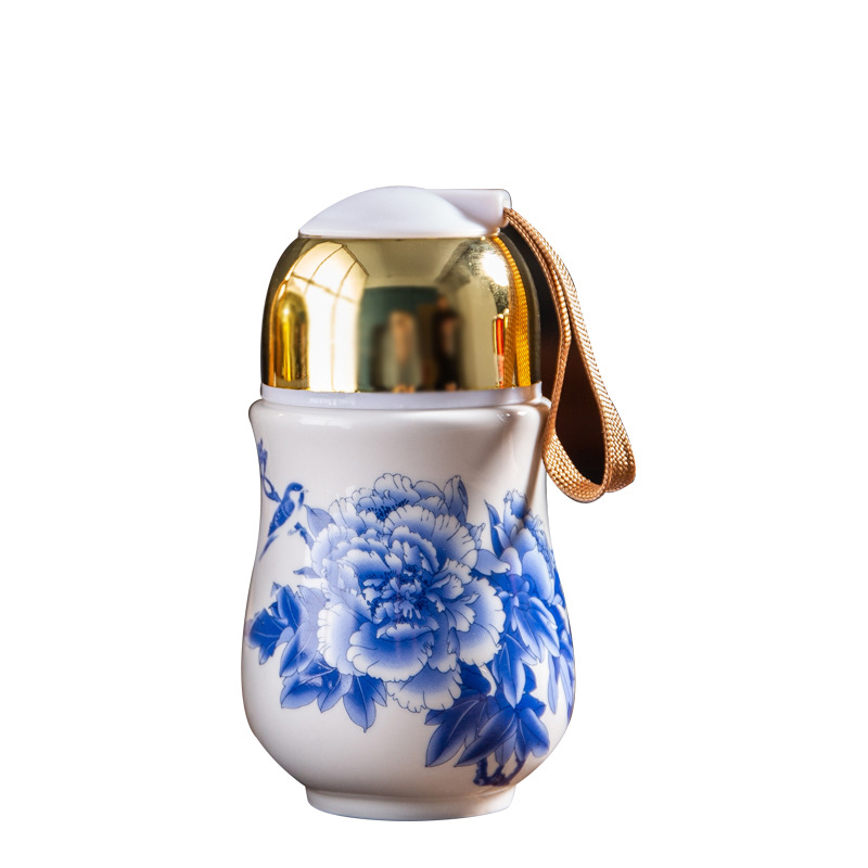 Jingdezhen Ceramic Thermos Cup Household Blue and White Single Layer Waist-Tight Vehicle-Borne Cup Portable Business Gift Cup Lettering