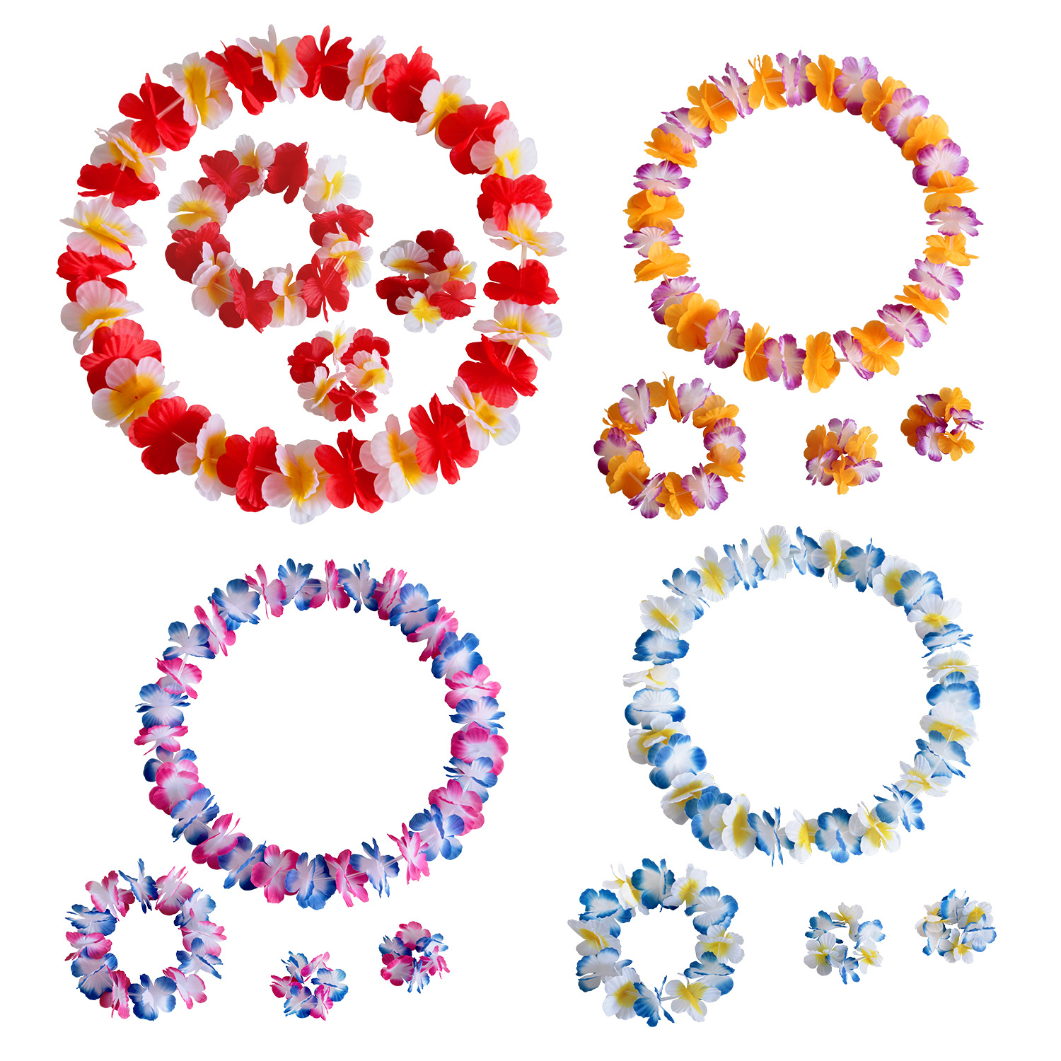 Hawaii Two-Tone Petal Classic Garland 40PCs Colorful Necklace Bracelet Wreath Party Prom Dress up Props