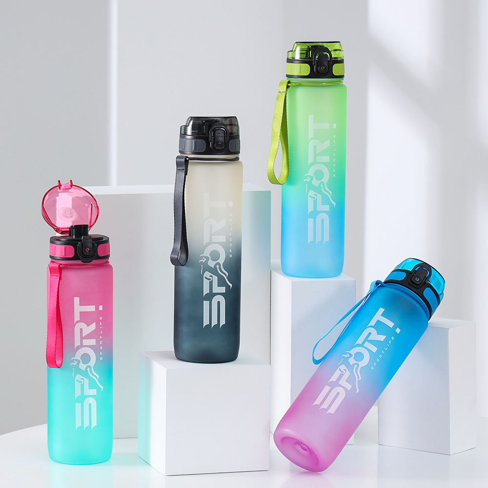 Gradient Sandblasting 1l Plastic Cup Male Outdoor Large Capacity Sports Fitness Bottle Student Bounce Cup Female Sports Bottle