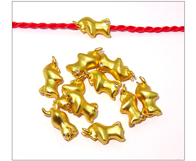 古法金老金电镀沙金五福牛手链配件本命年通孔串珠牛年隔珠转运珠