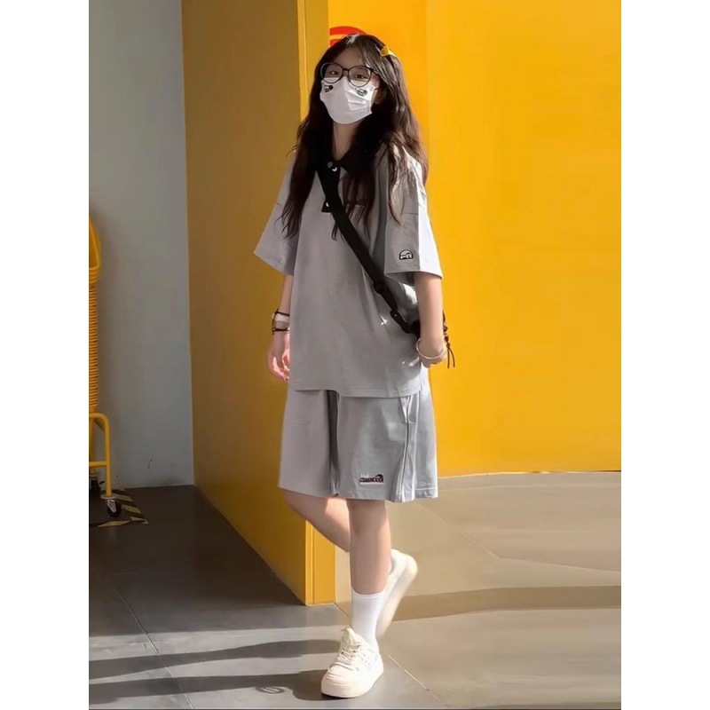 夏季新款女大学生休闲运动套装polo领短袖短裤百搭慵懒甜妹两件套