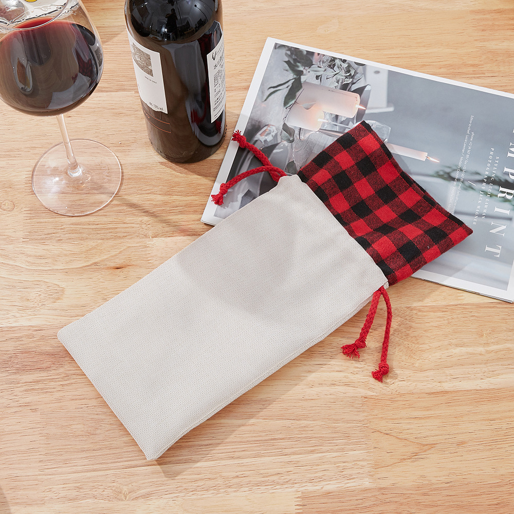 Sublimation Blank Material 380 Square Grams Composite Cotton Linen Red Wine Bag Christmas Decorations Wine Packaging Bags