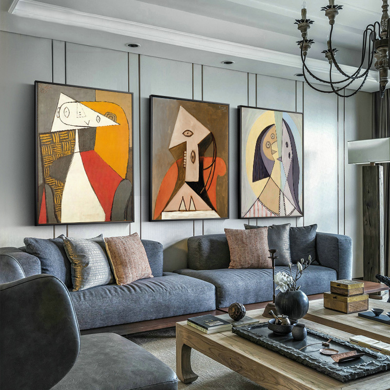 毕加索装饰画客厅背景墙挂画油画抽象画艺术名画沙发墙面三联壁画