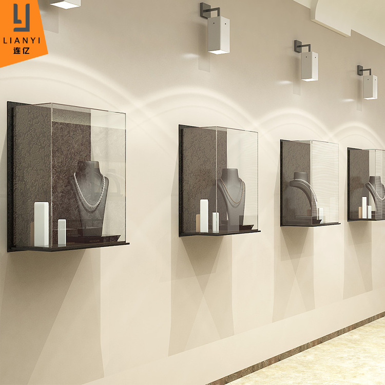 高端精品展示柜上墙项链透明展示柜方形珠宝柜样品玻璃展示柜定制