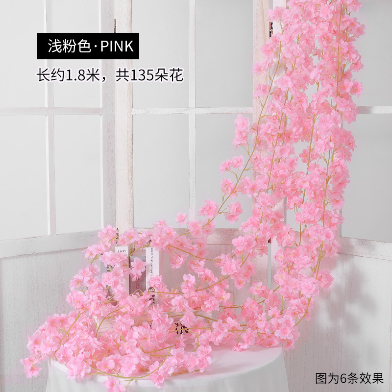 Artificial Cherry Blossom Rattan Winding Air Conditioning Pipe Vine Vine Tree Artificial Plastic Fake Flower Rattan Decorative Flower Vine