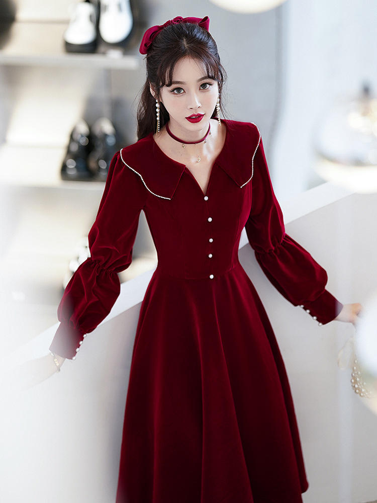 敬酒服新娘2022新款春季小个子结婚订婚回门礼服惊艳红裙酒红色女