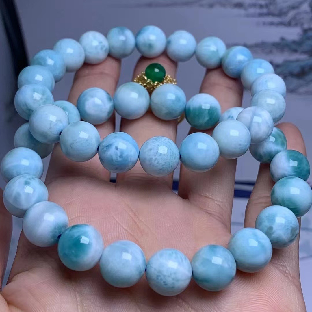 天然多米尼加海纹石手串拉利玛手链针钠钙石男女宝石饰品现货批发