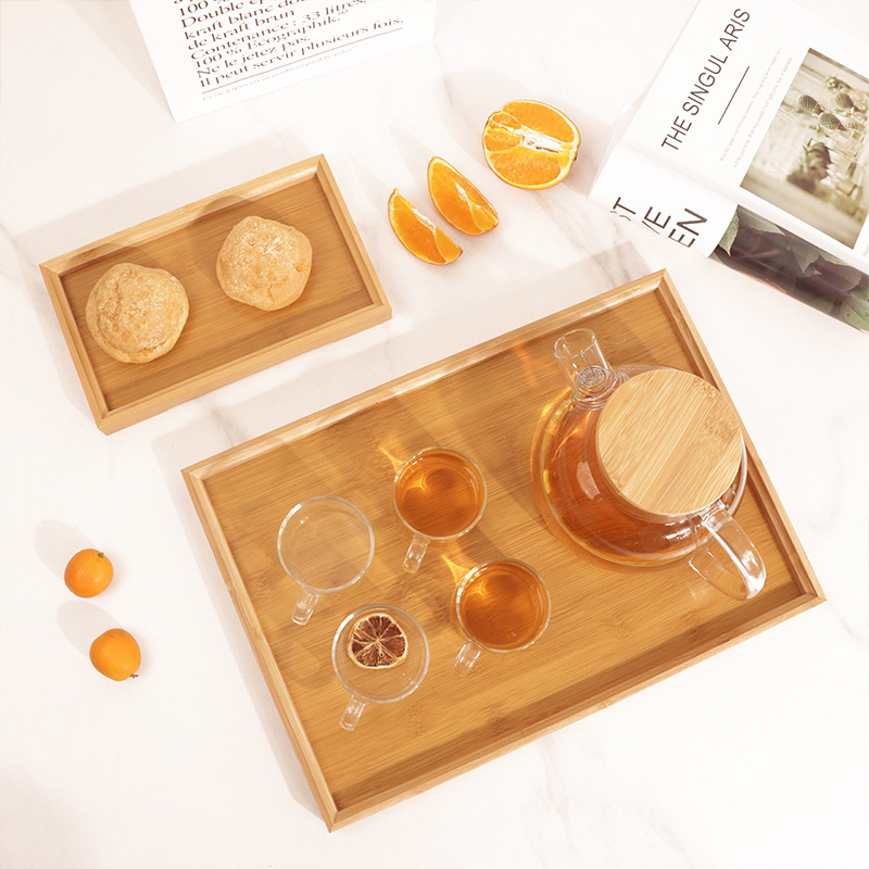 Bamboo Tray Rectangular Tea Tray Solid Wood Household Kung Fu Tea Set Water Cup Tray Japanese Wooden Bread Wooden Plate