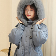 L2388女装冬季韩版气质羽绒服女白鸭绒貉子毛领长款加厚外套羽越