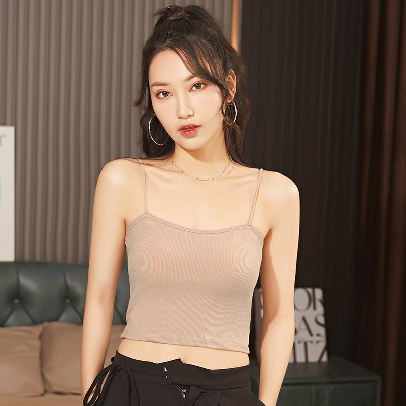New Bottoming Padded Strap Vest Women's Summer Inner Fixed Cup Tube Top Underwear Thread Spaghetti Straps Outerwear Spring