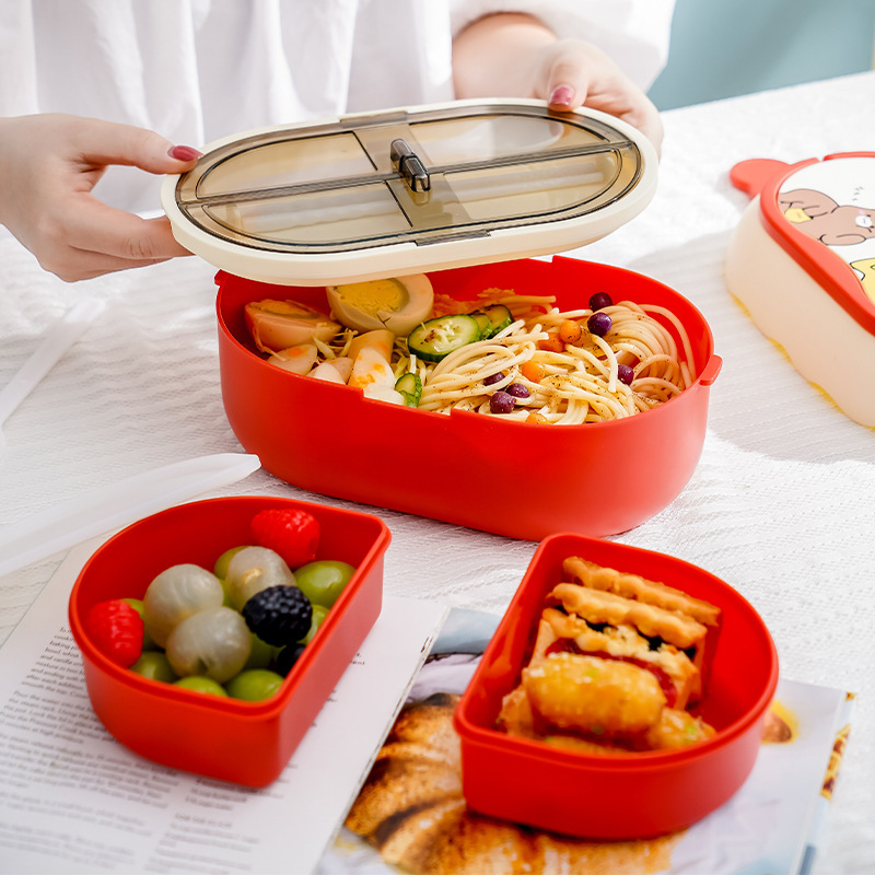 Plastic Cartoon Double-Layer Student Lunch Box