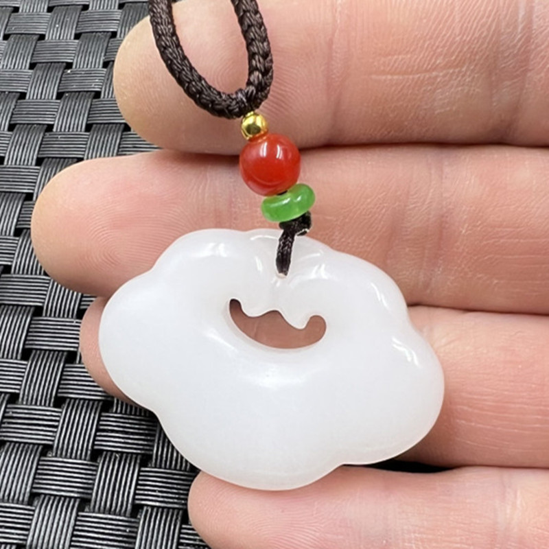 玉石挂件新疆和田白玉如意挂件金丝玉如意吊坠羊脂玉如意锁项链坠