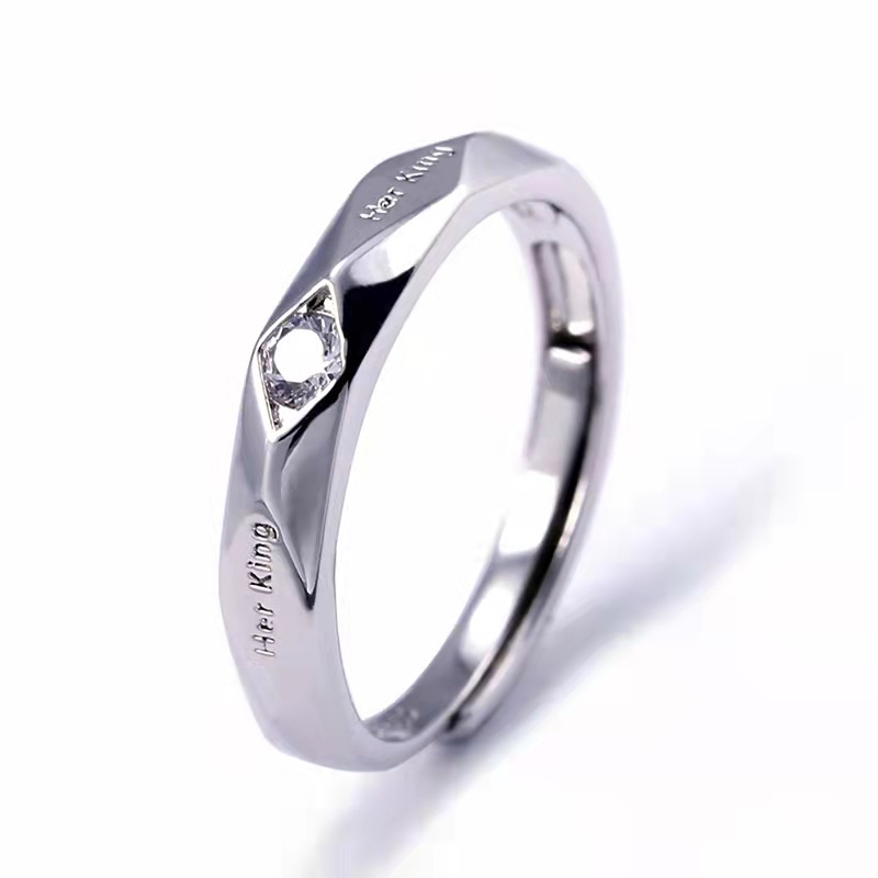 Hot Sale Korean Couple Ring Open Mouth Platinum Plated Men and Women Ring Lettering Her King His Queen