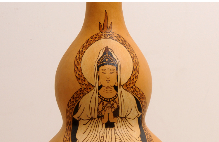精品天然烫画纯手工烙画大葫芦摆件观世音菩萨佛像家居工艺品包邮