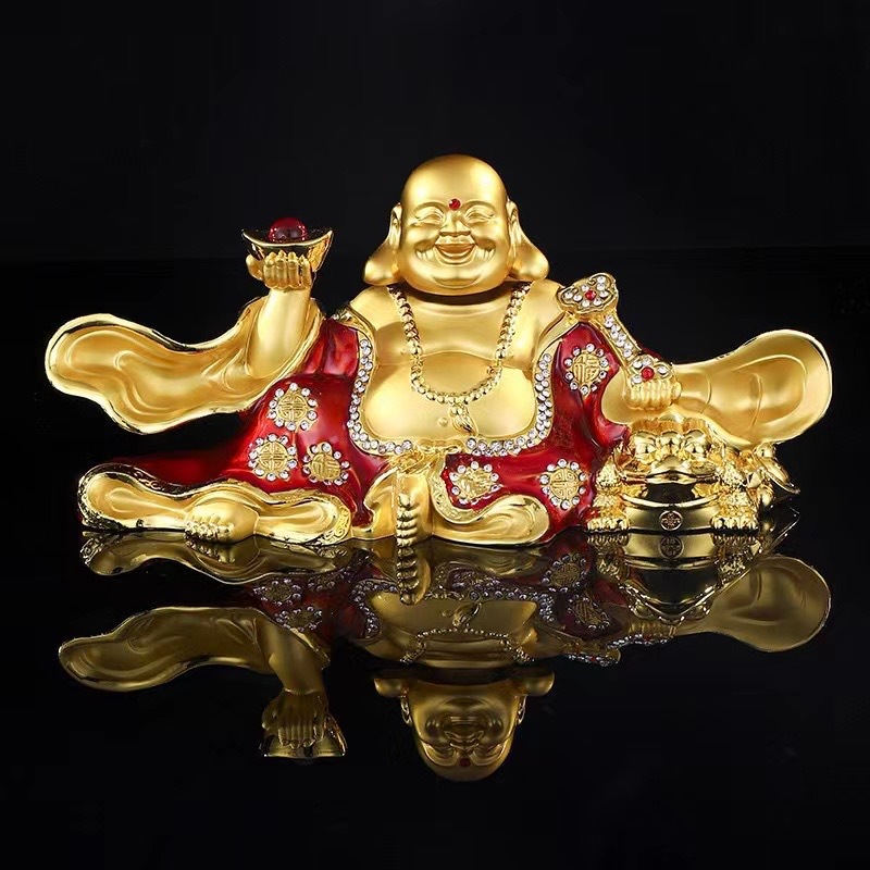 弥勒佛大肚开心笑佛像汽车中控台摆件装饰品男大气保平安车内饰品