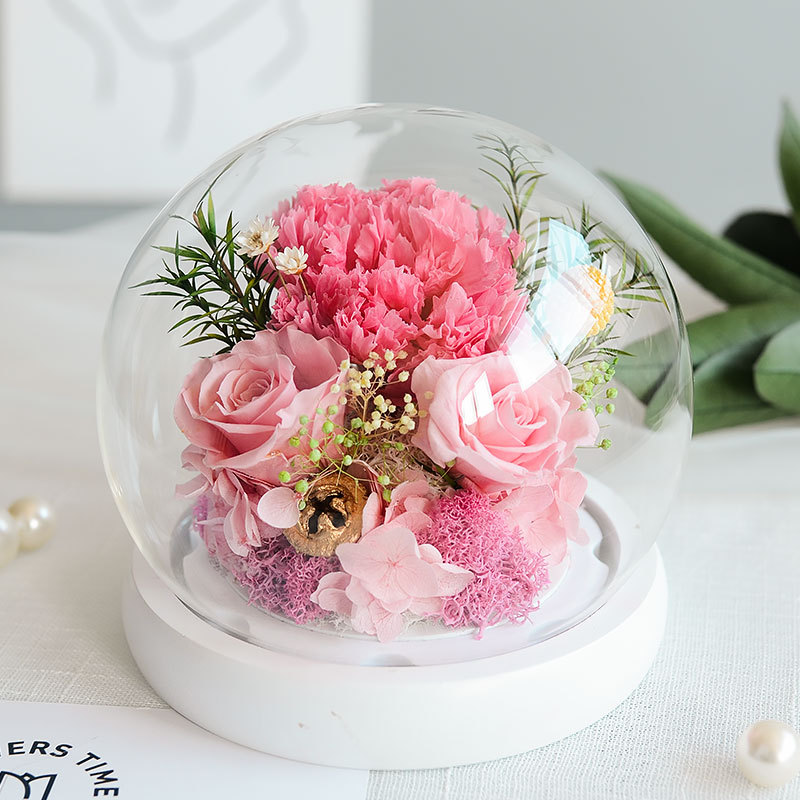 母亲节永生花玻璃罩康乃馨真花礼品摆件送长辈父母生日礼品干花