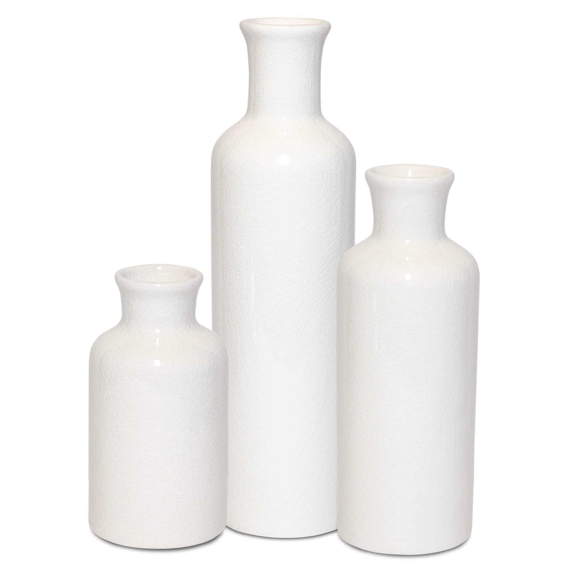 Amazon Simple European Ceramic Vase Home Decoration White Decorative Crafts Vase Three-Piece Set