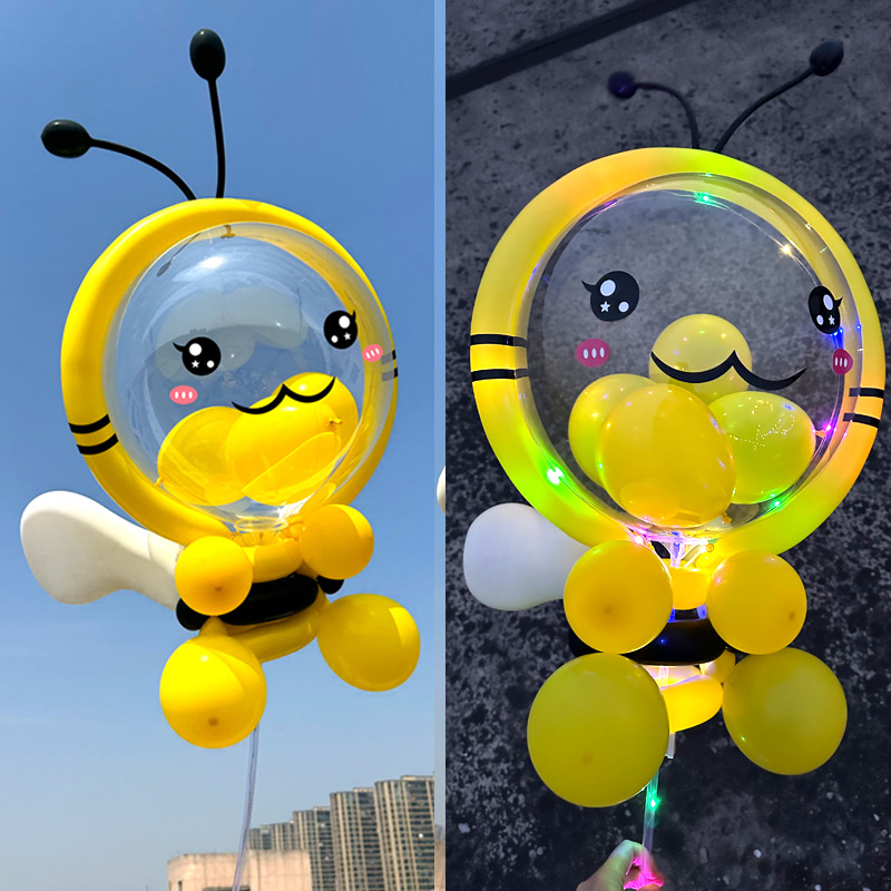 网红带灯波波球男女孩街拍儿童卡通造型摆地摊发光气球装饰材料包