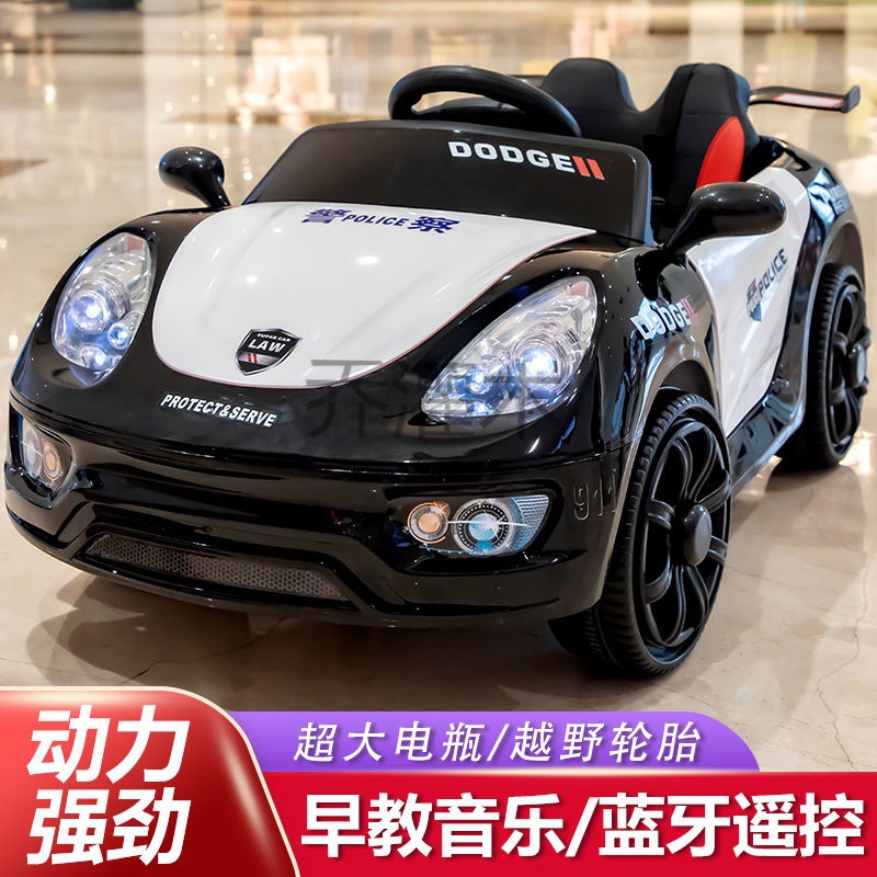 qg儿童电动车四轮四驱汽车宝宝警车童车男女小孩带遥控玩具车可坐