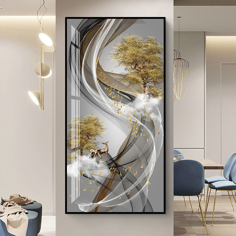 入户玄关装饰画鹿竖版走廊尽头挂画现代简约客厅轻奢玄幻过道壁画