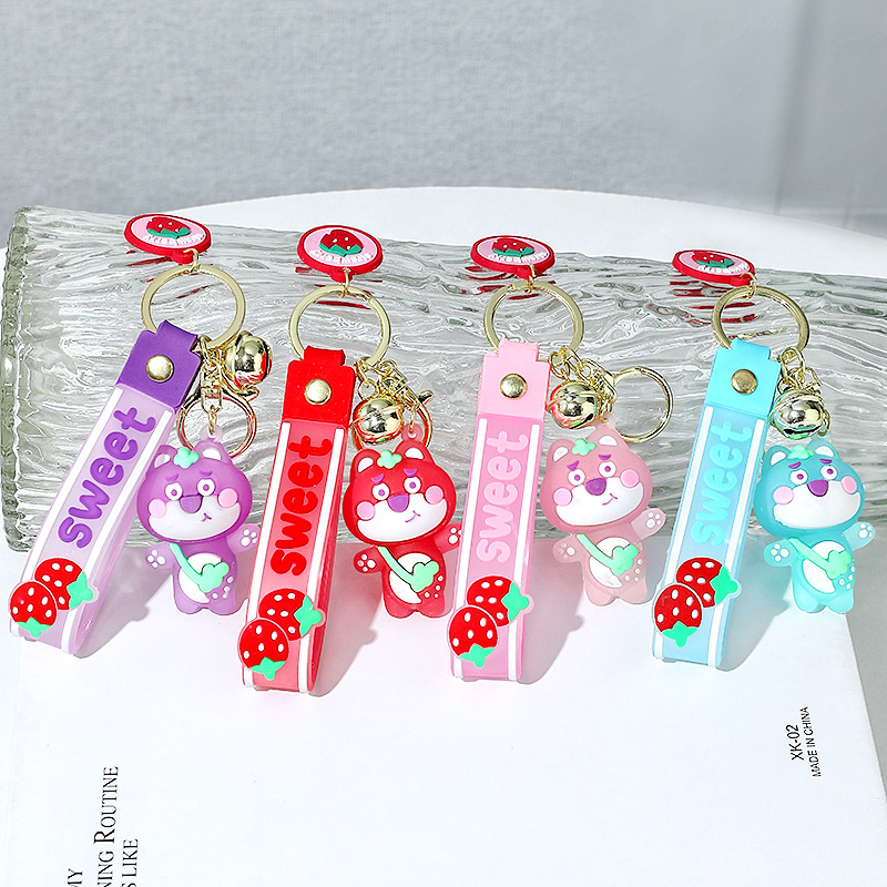 Cartoon Strawberry Bear Flash Silicone Doll Keychain Pendant Couple Cars and Bags Luminous Doll Ornaments Gift